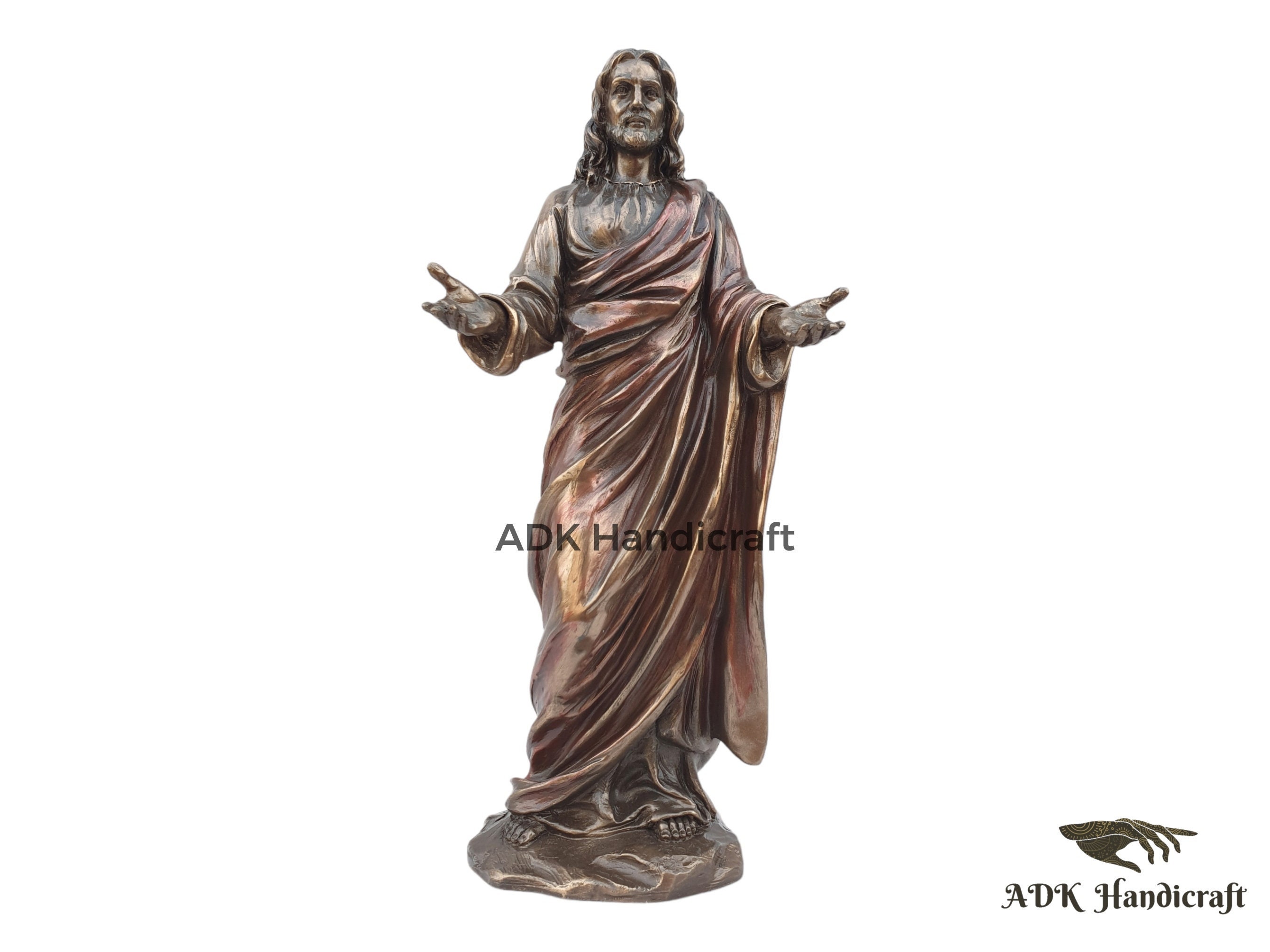 イエス・キリスト像、9インチの接着ブロンズ製、両手を広げたイエスの