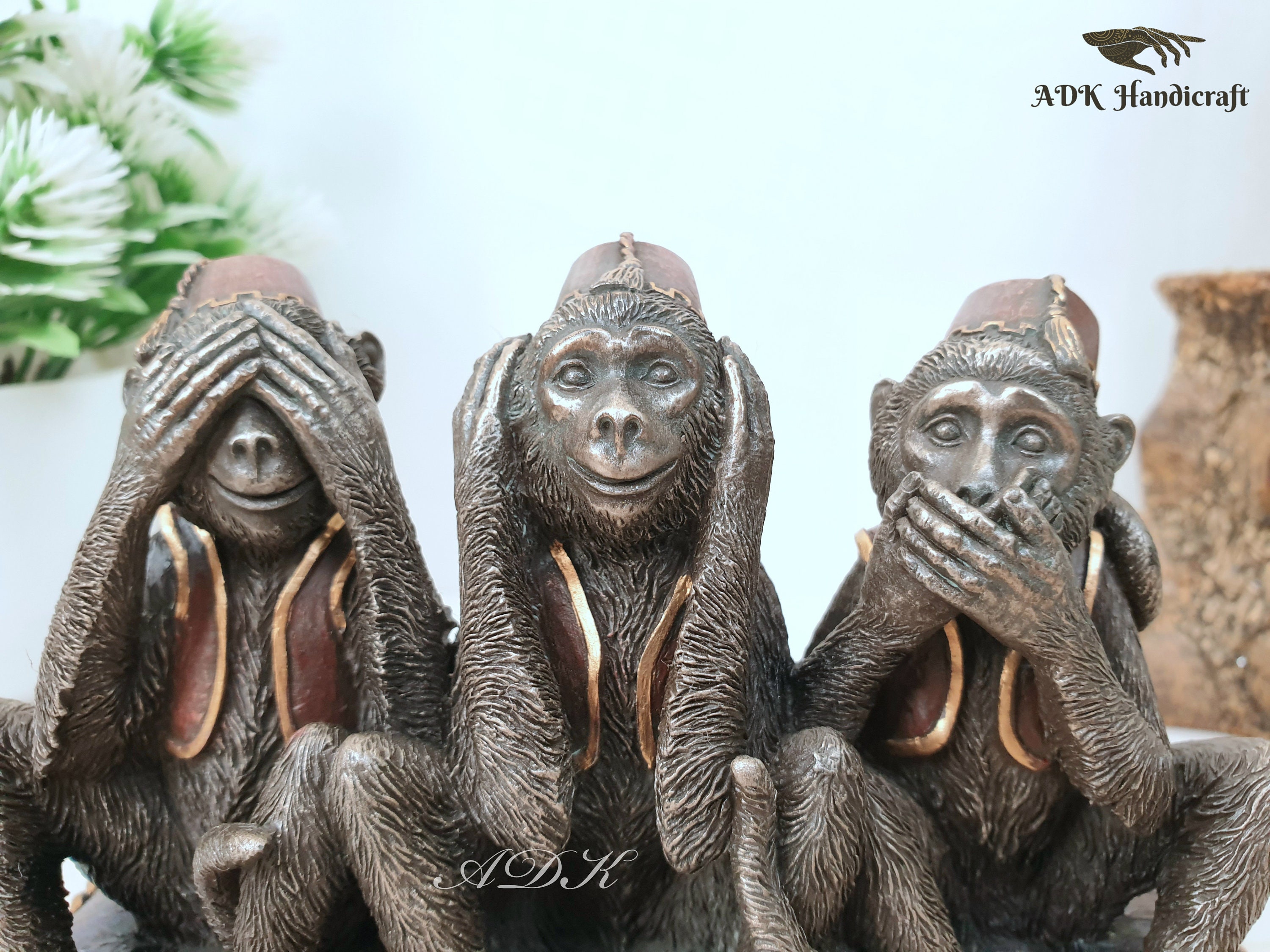 Figure 3 Scimmie Sagge In Resina - Vedi, Ascolta, Silenzio, 20 Cm, Decorazione Per Casa E Meditazione - Foto 6