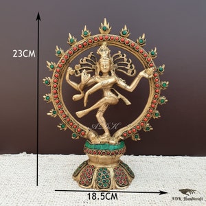 Messing dansende Shiva Nataraja standbeeld, messing Lord Shiva, dansende Shiva Natraja idool, tempel Mandir altaar yoga studio home decor, 23CM grote Shiv afbeelding 9