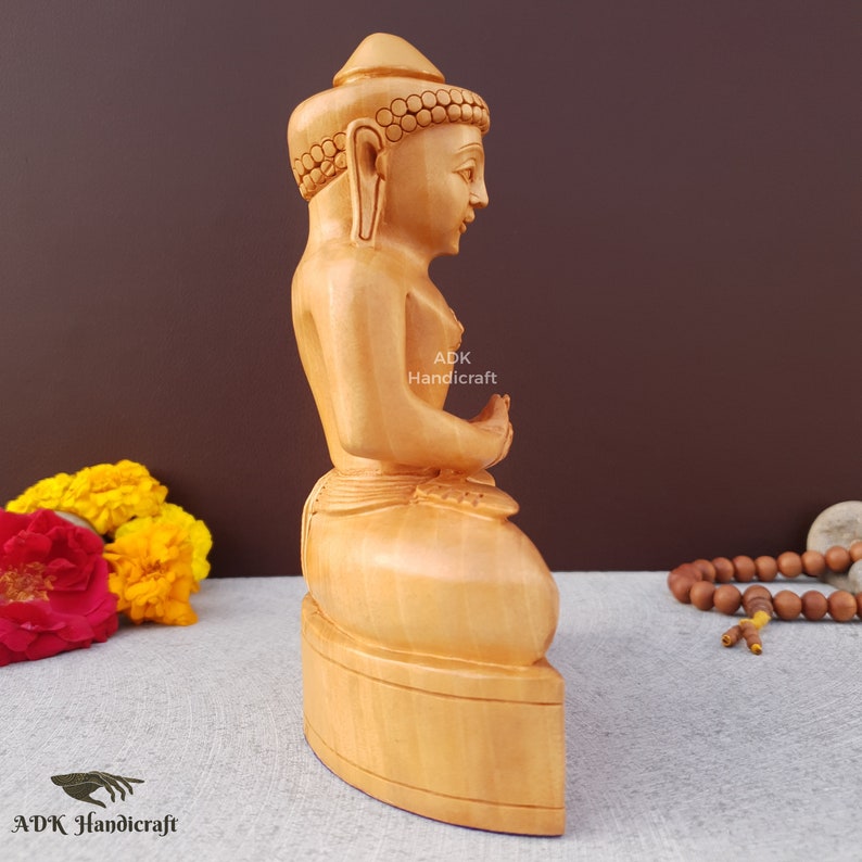 Mahaveer Swamy Statue, 6.2 Inch Wooden HandCarved Mahavir Bhagwaan, Mahavira Swami Ji Jain Spiritual Idol, Lord Mahaveer Swami Indian Gods image 10