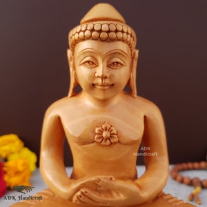 Mahaveer Swamy Statue, 6.2 Inch Wooden HandCarved Mahavir Bhagwaan, Mahavira Swami Ji Jain Spiritual Idol, Lord Mahaveer Swami Indian Gods image 2