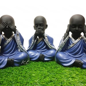 Baby Buddha Monk Set (Set Of 3 Pcs.) ,Buddha Statue, 6.7" Inches, Gautam Buddha, 3 Wise Statue, Lord Siddhartha, Meditation, Bhuddhism God.