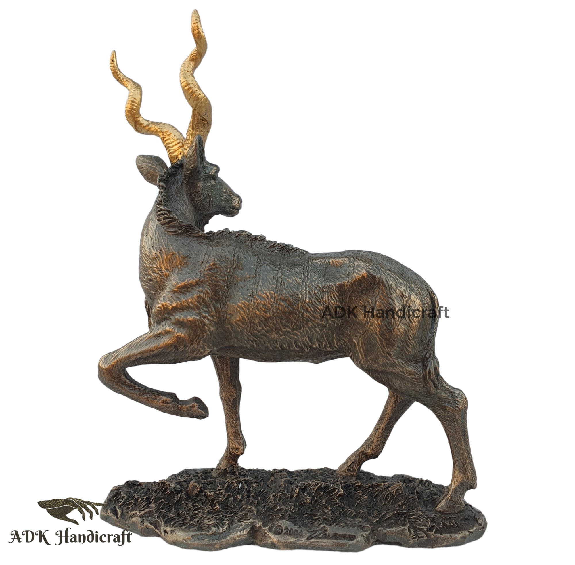 鹿の置物、4.8インチの金色の角を持つ鹿の像、接着ブロンズ製