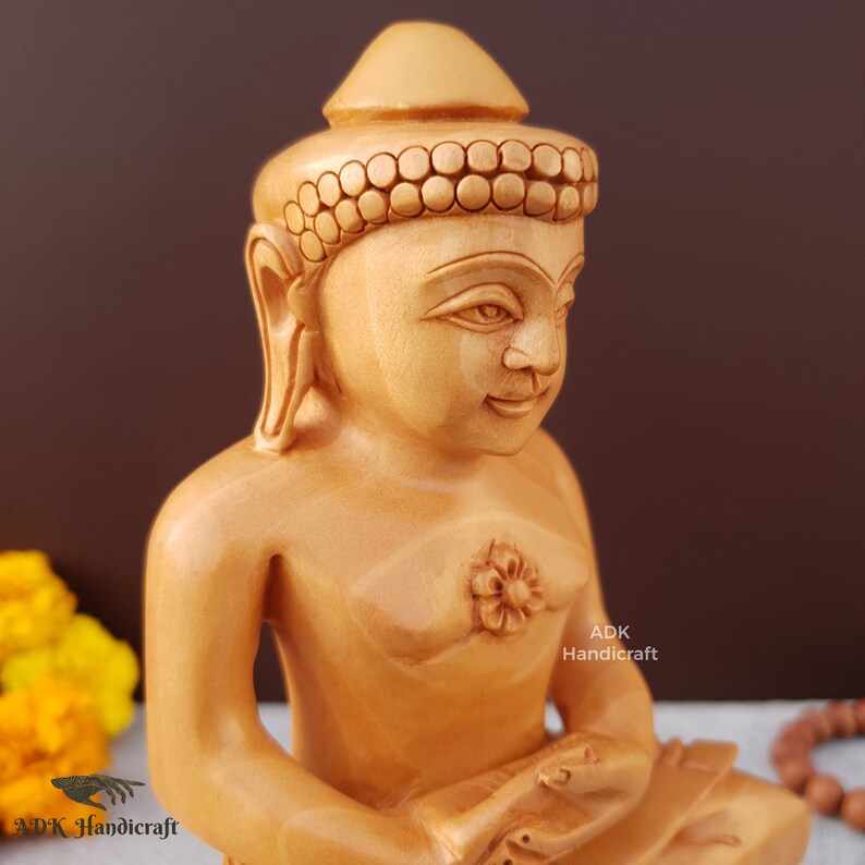 Mahaveer Swamy Statue, 6.2 Inch Wooden HandCarved Mahavir Bhagwaan, Mahavira Swami Ji Jain Spiritual Idol, Lord Mahaveer Swami Indian Gods image 5