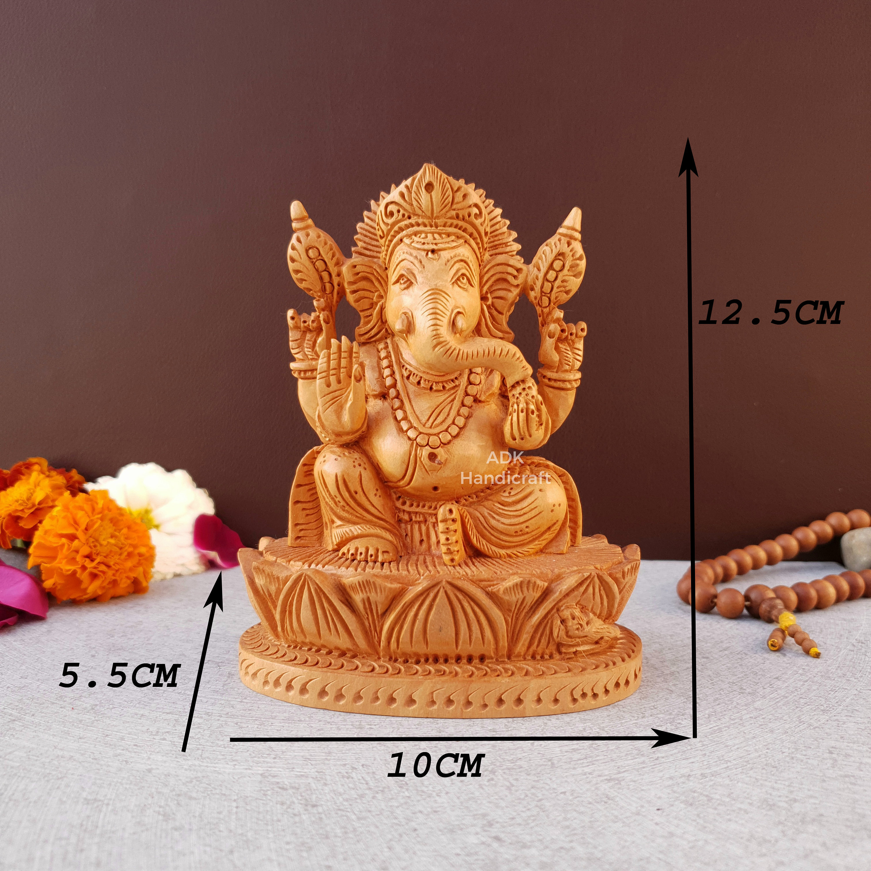 ガネーシャ像 手彫り ガネーシャ像、5インチの木製の精巧な手彫りのガネーシャ像