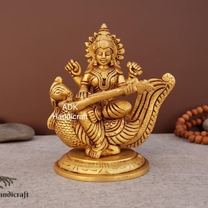 Statue de Saraswati, 4,5 po. Idole de la déesse Sarasvati, Sarasvathi Murty, déesse hindoue Sarasvathi de l&#39;art, de la musique, du savoir, de la nature, de la sagesse, cadeaux
