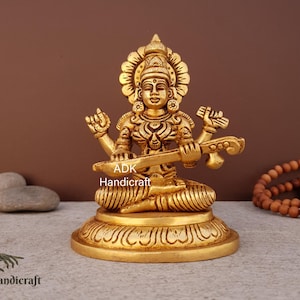 Statue de Saraswati en laiton, idole de la déesse Sarasvati, Sarasvathi Murty, déesse hindoue Sarasvathi de l&#39;art, musique, savoir, nature, sagesse, cadeaux