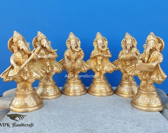 Brass Dancing Ganesha Set 6 Inch Lord Ganesha Statue 