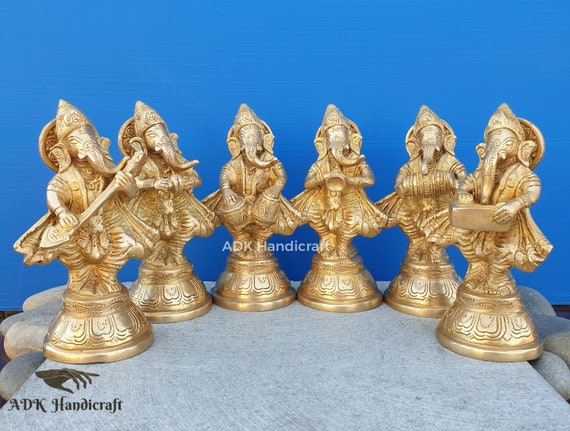 Brass Dancing Ganesha Set 6 Inch Lord Ganesha Statue 