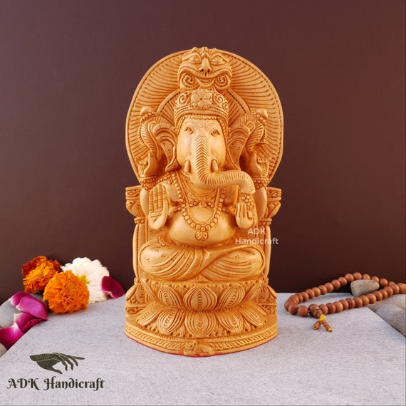 ガネーシャ神像 - 8インチの木製手彫りガネーシャ像、ガナパティ