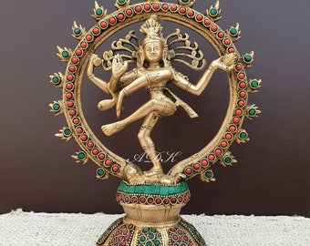 真鍮製の踊るシヴァ・ナタラジャ像、真鍮製のシヴァ神、踊るシヴァ