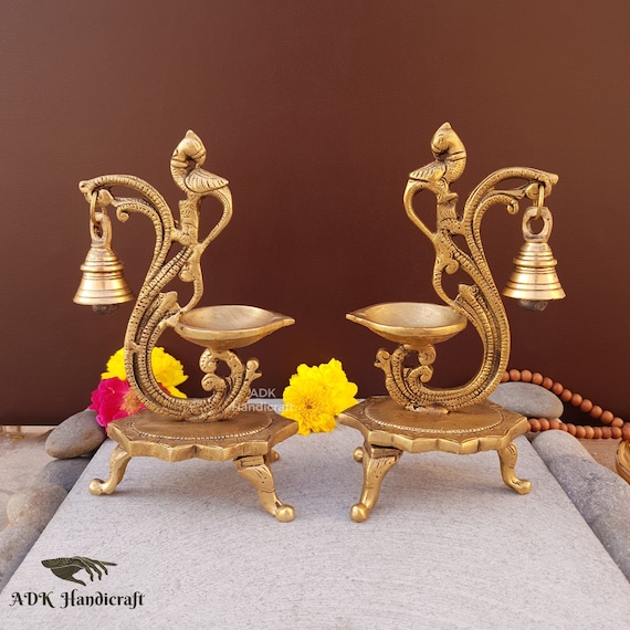 Brass Diya With Bell 8 Inch Brass Oil Lamp for Home Temple Traditional Indian Oil Lamps Decorative Handcrafted Diyas Oil Wick Deepak Etsy