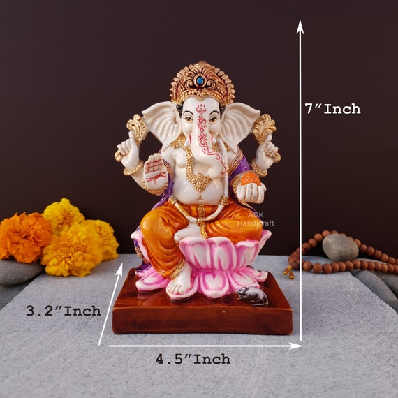Lakshmi Ganesh Saraswati Statue, Hand Painted Cultured Marble