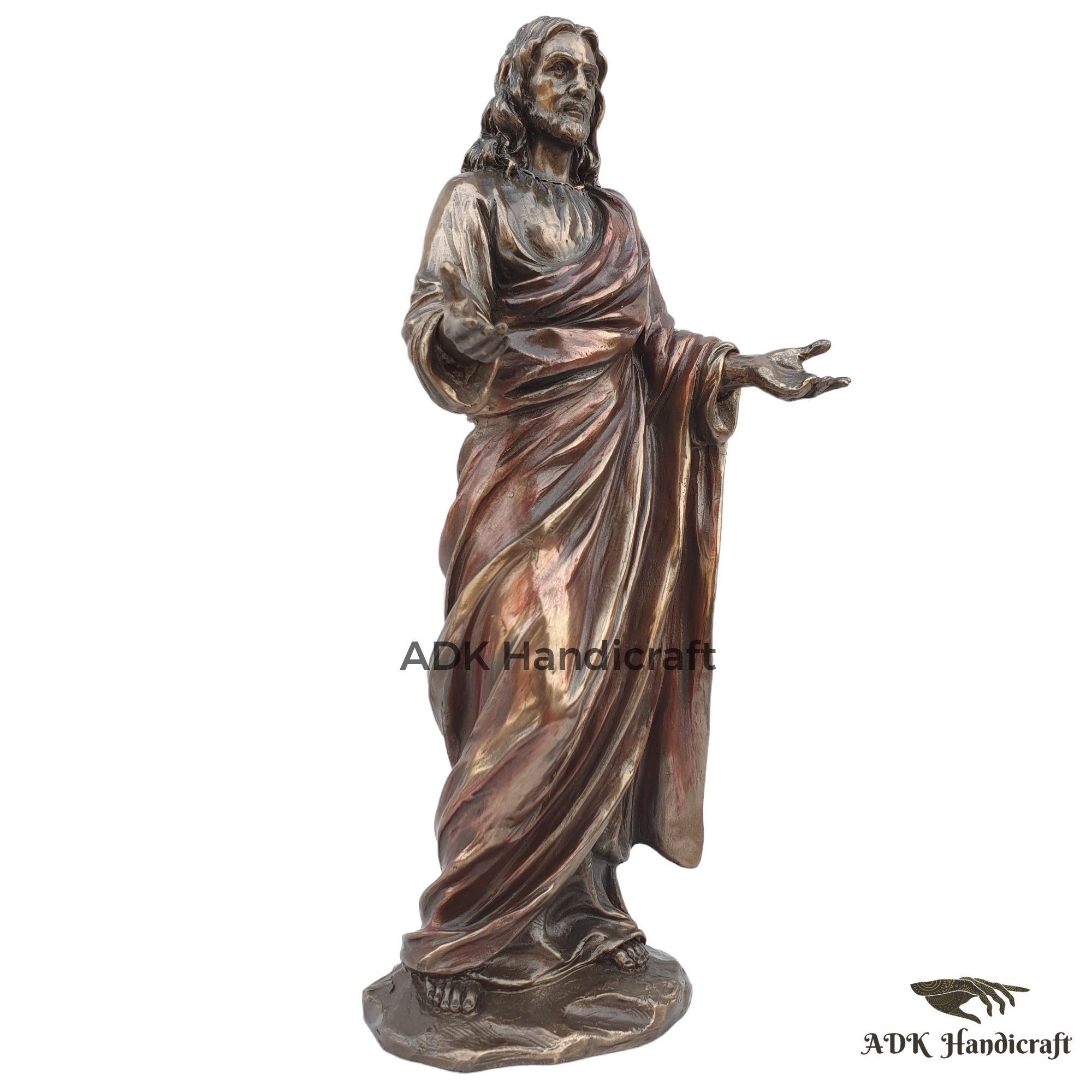 イエス・キリスト像、9インチの接着ブロンズ製、両手を広げたイエスの