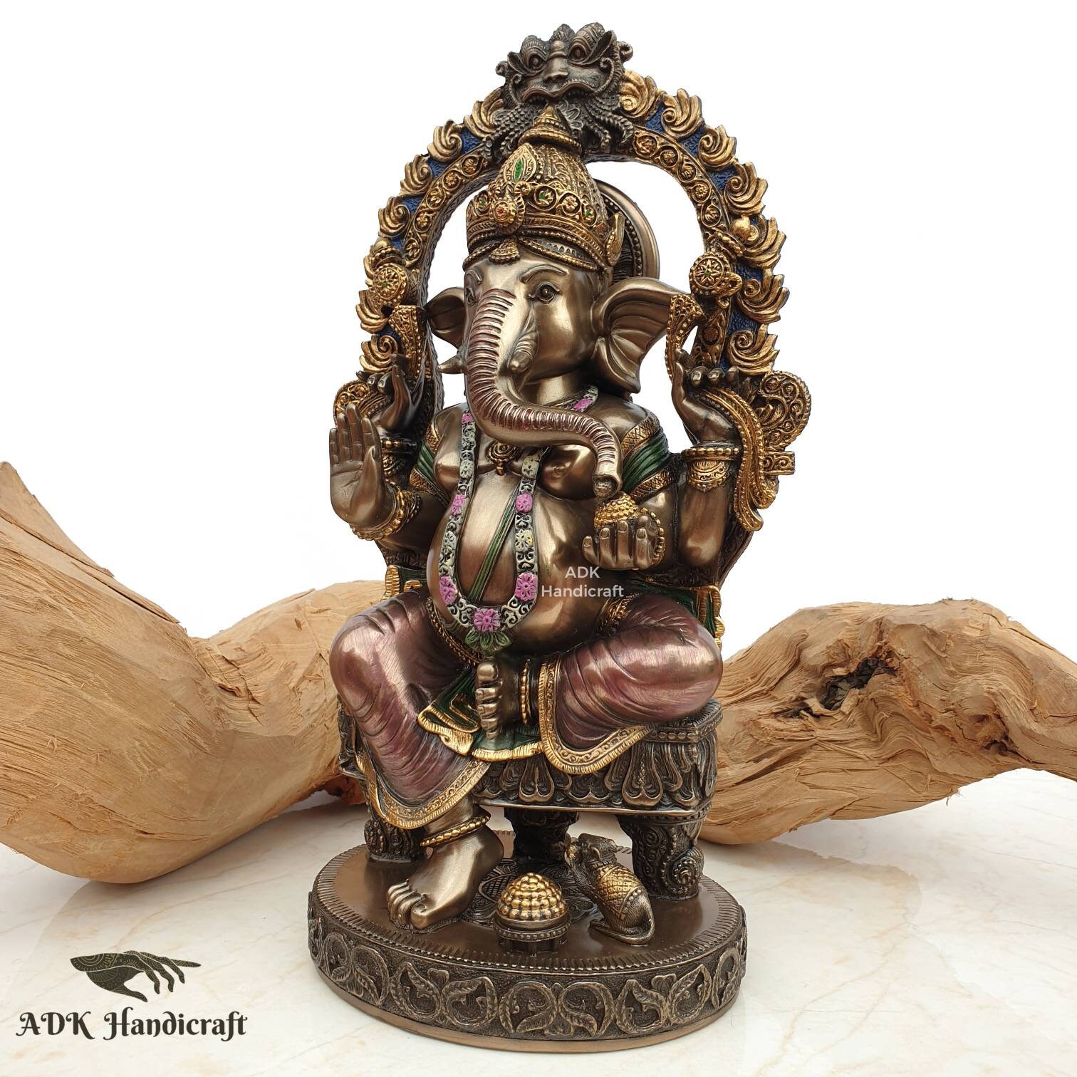 ガネーシャ像、10インチの接着ブロンズ製ガネーシャ神偶像、ガナパティ
