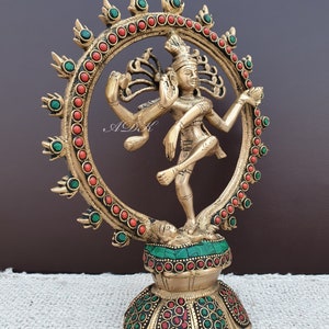 Messing dansende Shiva Nataraja standbeeld, messing Lord Shiva, dansende Shiva Natraja idool, tempel Mandir altaar yoga studio home decor, 23CM grote Shiv afbeelding 5