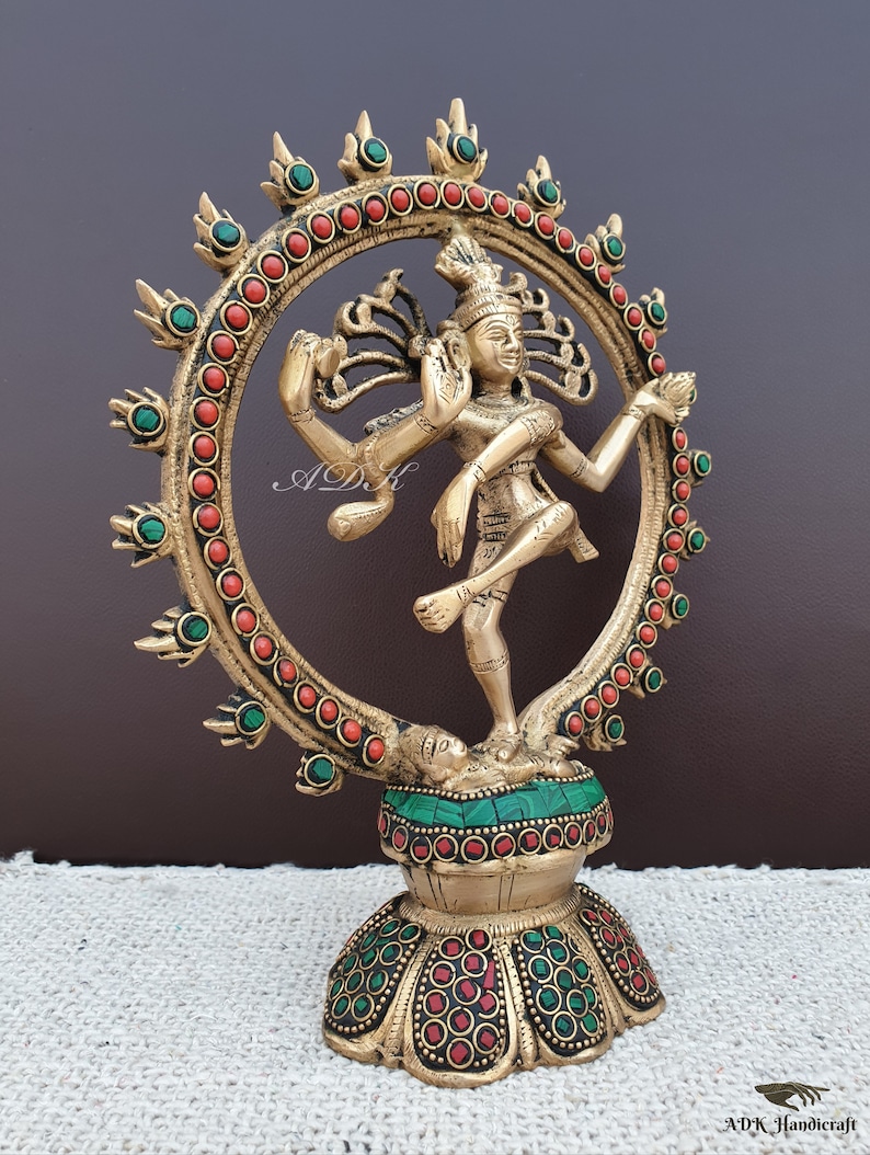 Brass Dancing Shiva Nataraja Statue, Brass Lord Shiva, Dancing Shiva Natraja Idol, Temple Mandir Altar Yoga Studio Home Decor, 23CM Big Shiv image 5