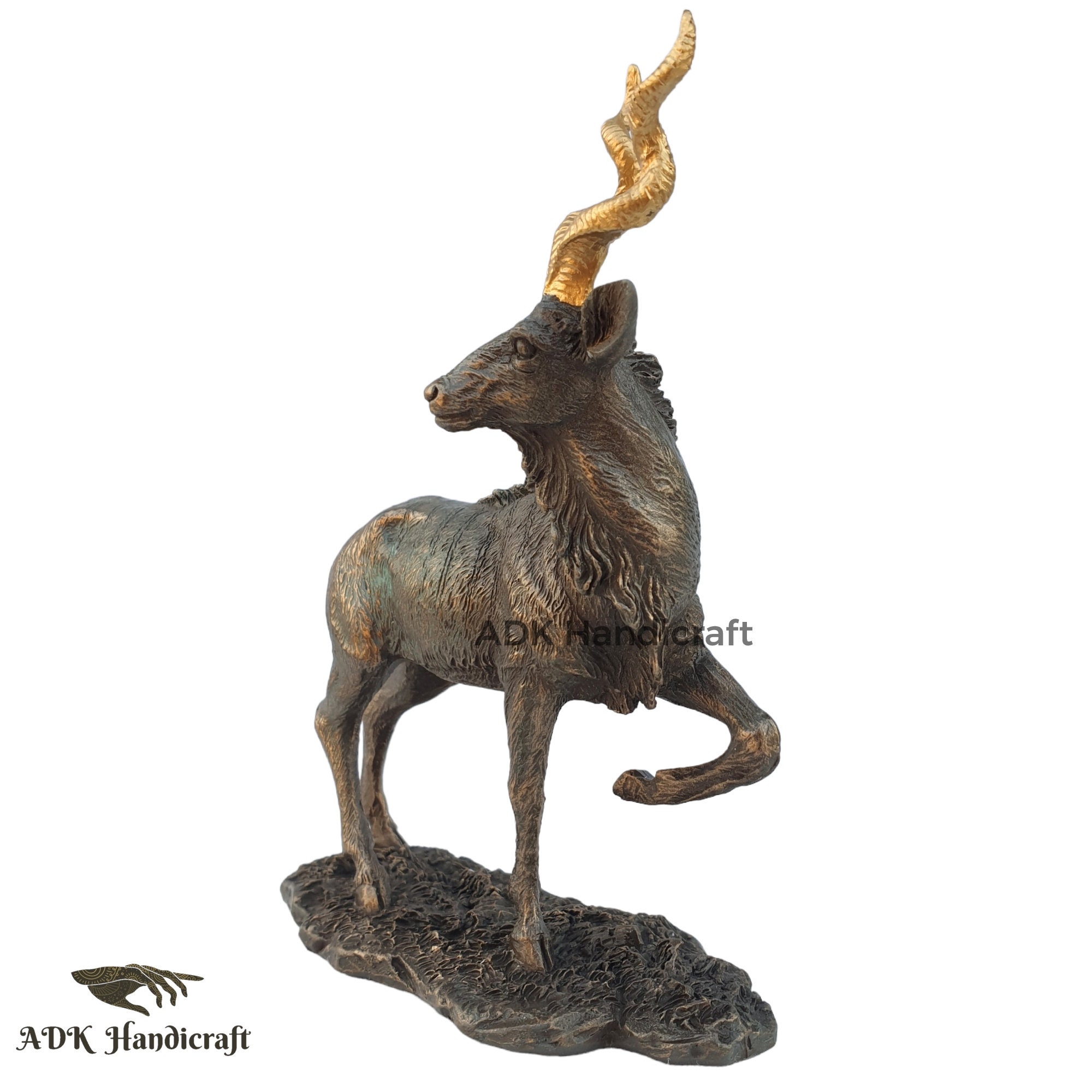 鹿の置物、4.8インチの金色の角を持つ鹿の像、接着ブロンズ製