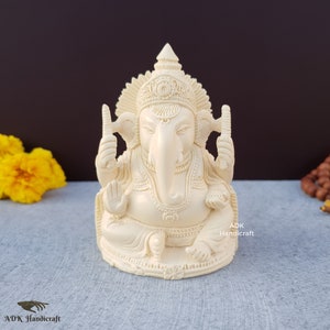 Ganesha Statue, 4&quot; Inch Ivory Looks Dust Marble Lord Ganesh Idol, Ganesha ji, Ganpati, Vinayaka Idol, Elephant God, Hindu God Of Good Luck
