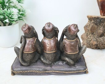 三猿、8CM、接着ブロンズ猿像、動物の置物、猿の彫刻、猿の飾り、三猿