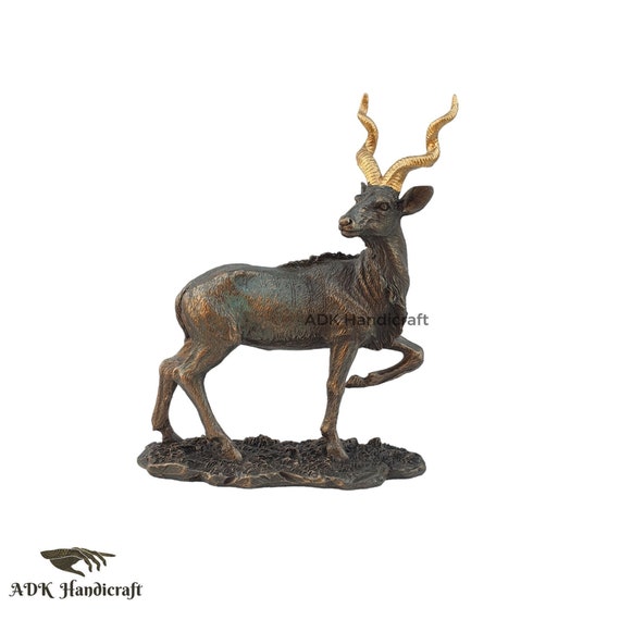 鹿の置物、4.8インチの金色の角を持つ鹿の像、接着ブロンズ製
