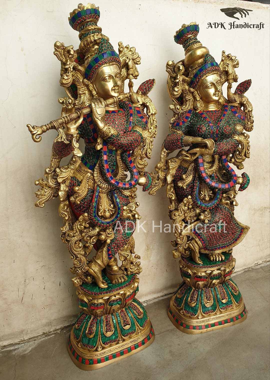 30 Inch Large Radha Krishna Statue in Brass With Mosaic Etsy