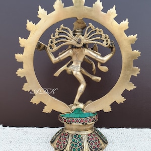 Brass Dancing Shiva Nataraja Statue, Brass Lord Shiva, Dancing Shiva Natraja Idol, Temple Mandir Altar Yoga Studio Home Decor, 23CM Big Shiv image 2