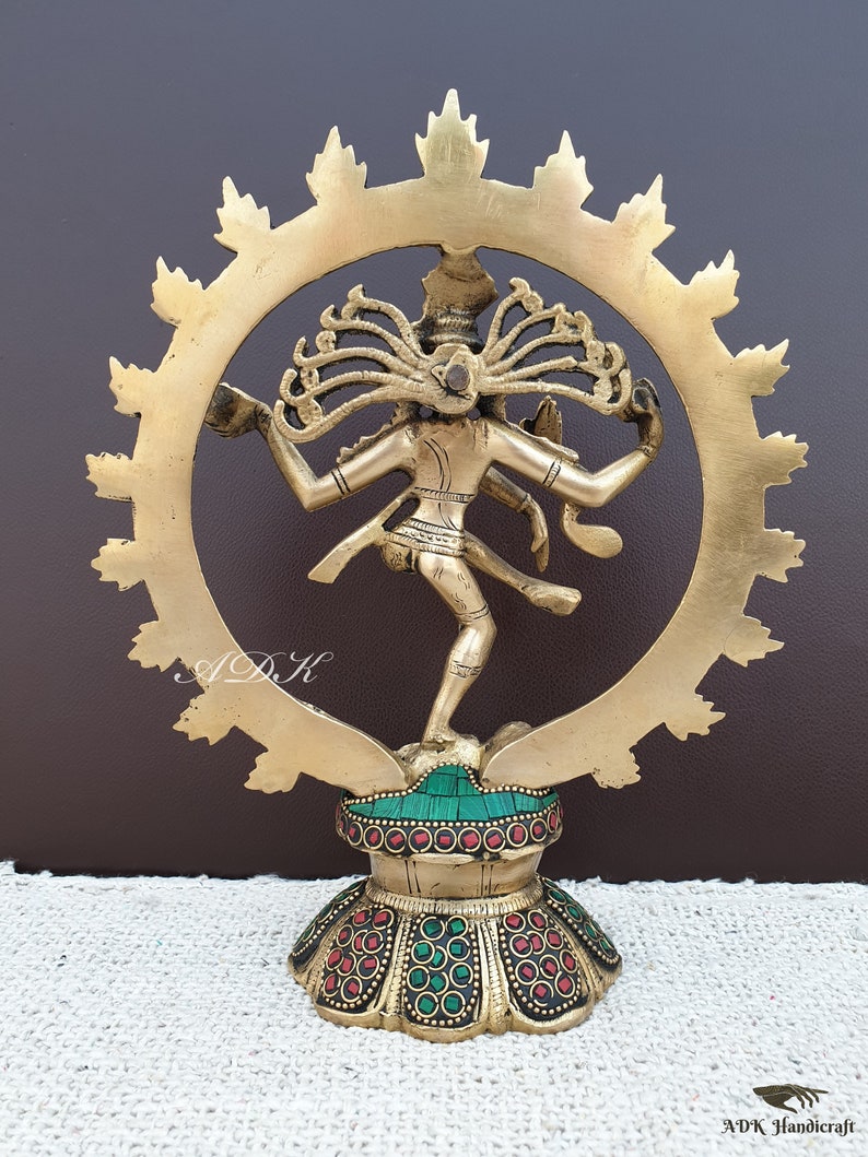 Messing dansende Shiva Nataraja standbeeld, messing Lord Shiva, dansende Shiva Natraja idool, tempel Mandir altaar yoga studio home decor, 23CM grote Shiv afbeelding 2