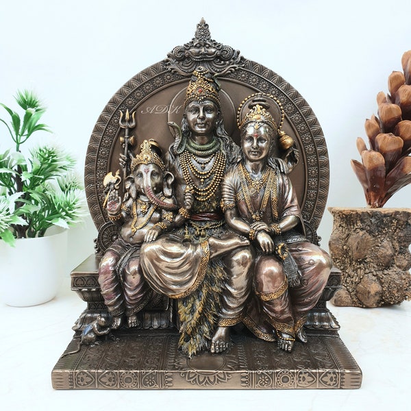 Statue de Shiv Parivar, statue de la famille Shiva faite à la main en bronze collé de 21 CM, Seigneur Shiva, Déesse Parvati, Seigneur Ganesha, Idole de la famille Shiv, Dieu hindou