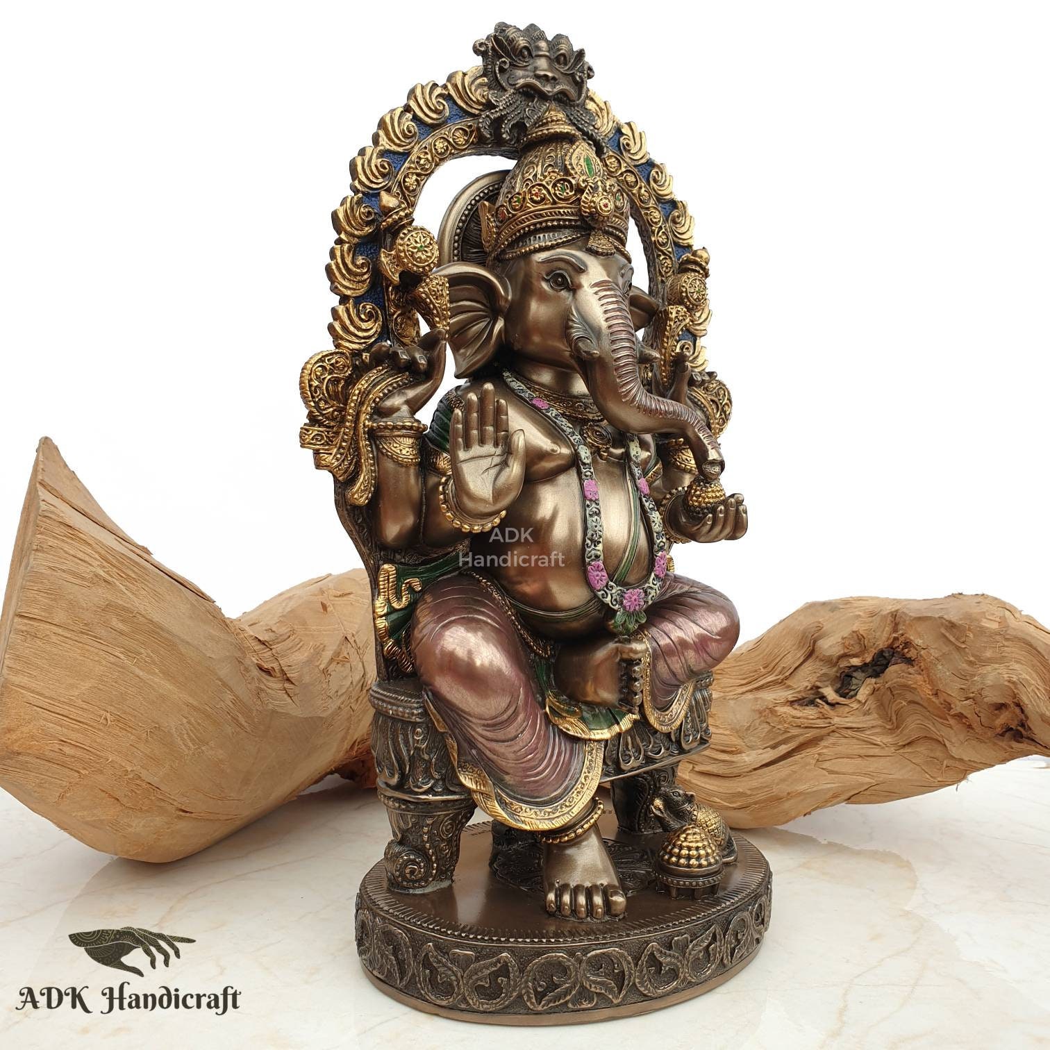 ガネーシャ像、10インチの接着ブロンズ製ガネーシャ神偶像、ガナパティ
