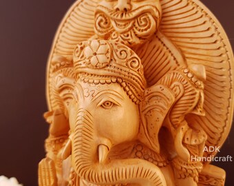 ガネーシャ神像 - 8インチの木製手彫りガネーシャ像、ガナパティ
