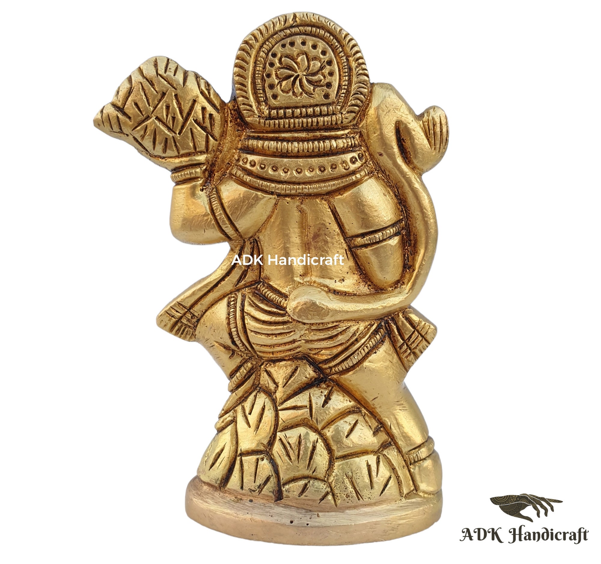 Brass Hanuman Statue With Sanjivani Mountain, 4" Inch Small Fine Brass ...