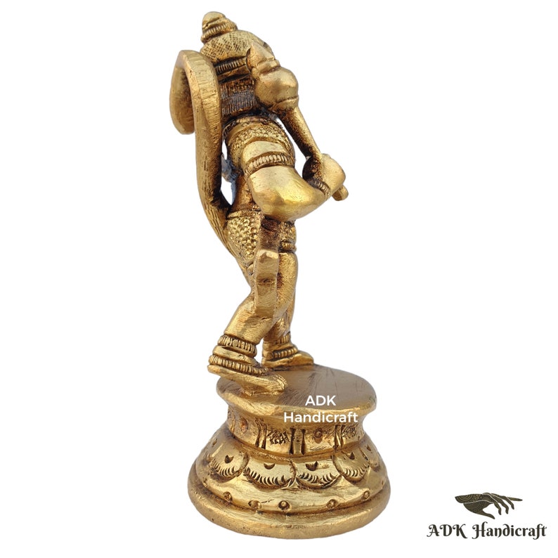 Lord Hanuman Statue in Brass Carrying Sanjivani Mountain, 4" Inch Fine ...