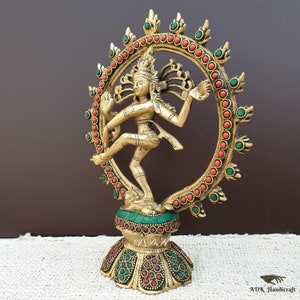 Brass Dancing Shiva Nataraja Statue, Brass Lord Shiva, Dancing Shiva Natraja Idol, Temple Mandir Altar Yoga Studio Home Decor, 23CM Big Shiv image 6