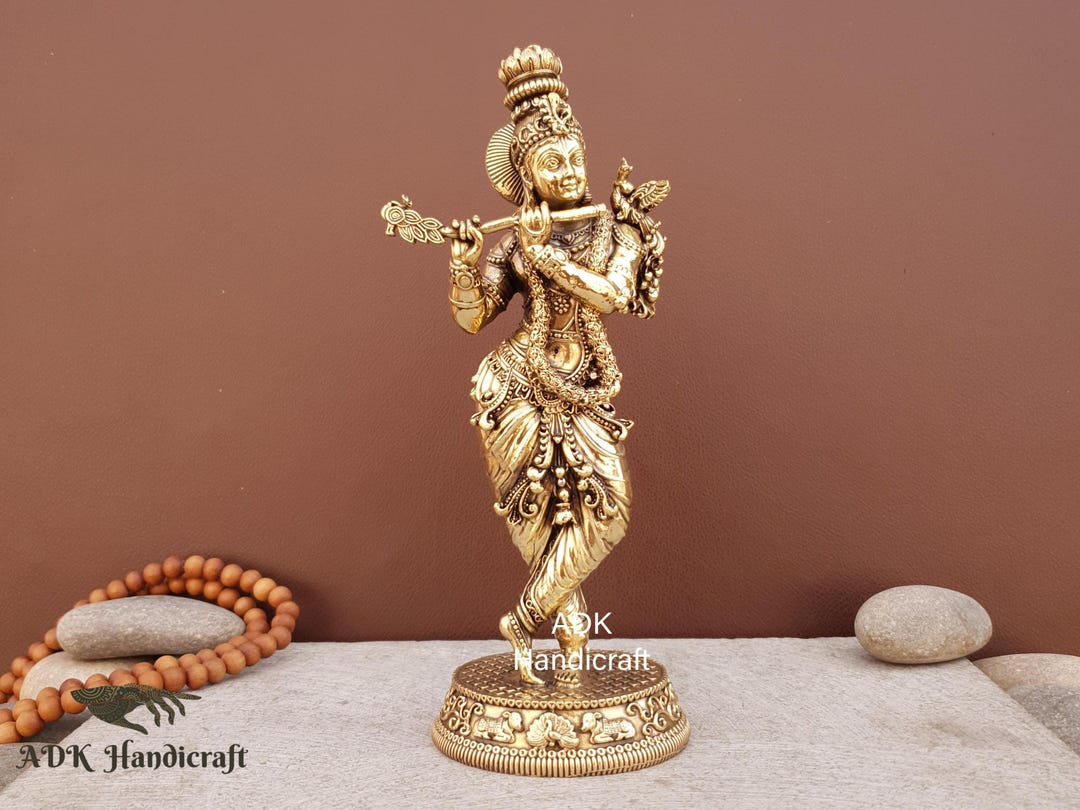 Brass Krishna Statue, 7.5
