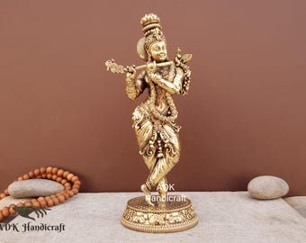 真鍮製クリシュナ像：45 cm アンティーク仕上げの祭壇用偶像 - Etsy 日本