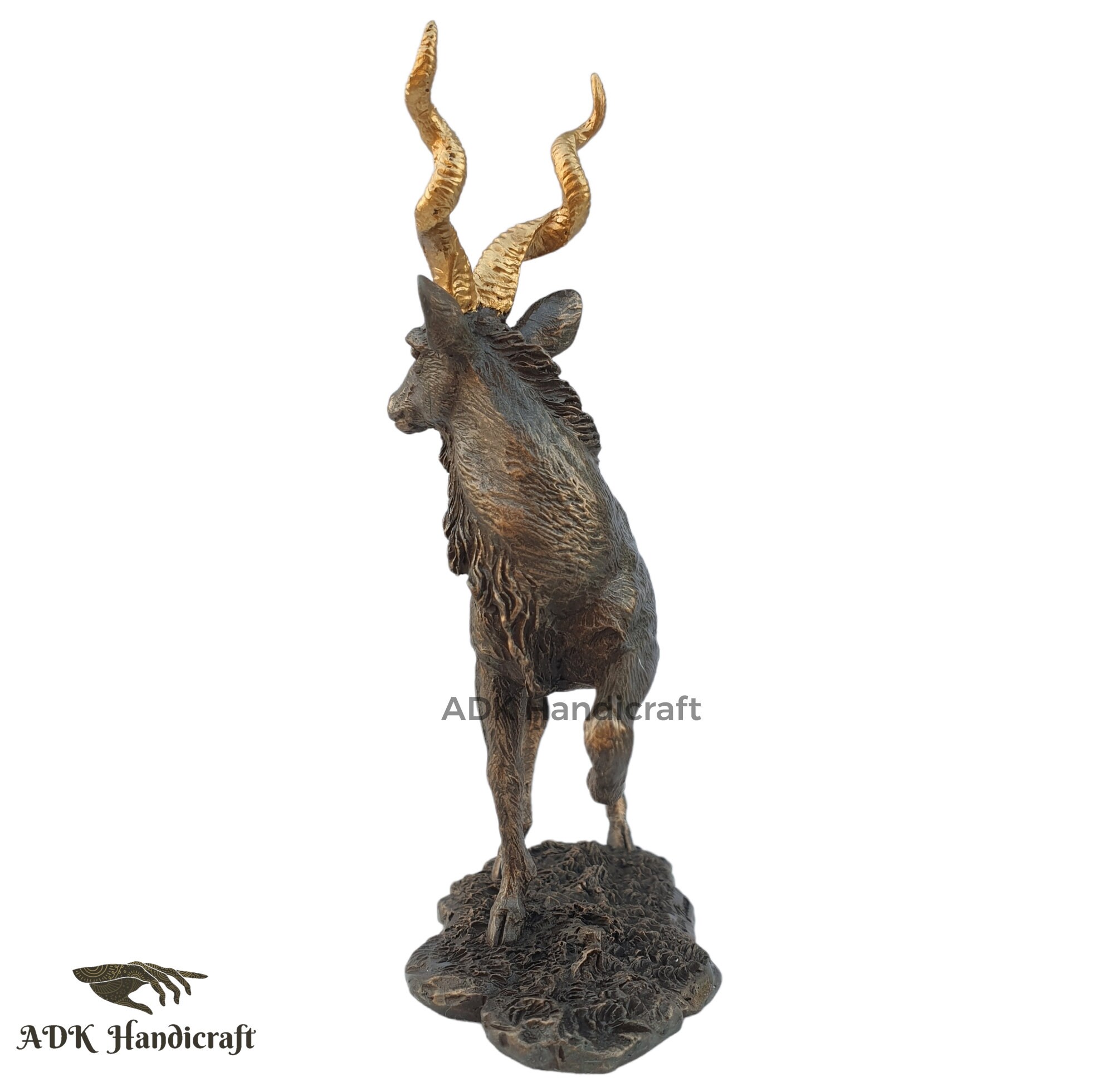 鹿の置物、4.8インチの金色の角を持つ鹿の像、接着ブロンズ製