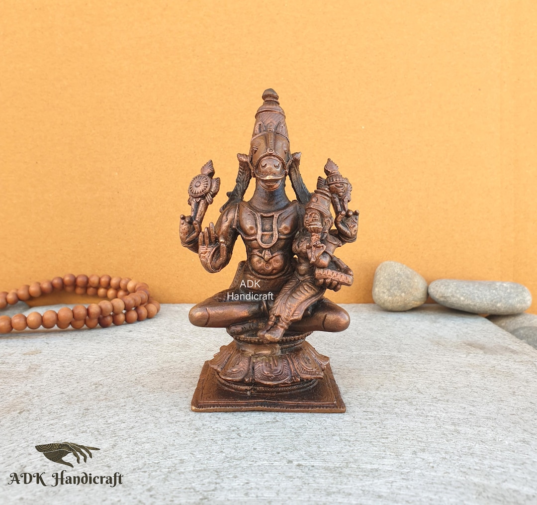 Copper Metal Hayagreeva Avatar of Vishnu With Goddess Lakshmi,
