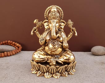 Estátua de Ganesha em latão de alta qualidade, 12,7 cm (5 polegadas), ideal para decoração de casa, puja de Ganpati, figura do deus elefante hindu.