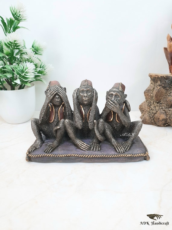 4 cm China Pure Copper Bronze Three Monkey Monkeys Statue Animal Lucky Statue 