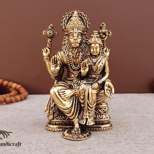 Brass Lord Narshima Laxmi Statue, 4&quot; Inch Narsingh Lakshmi Murti, Narsimha Vishnu incarnation Avatar, Indian God, Vishnu idol, Laxminarayana