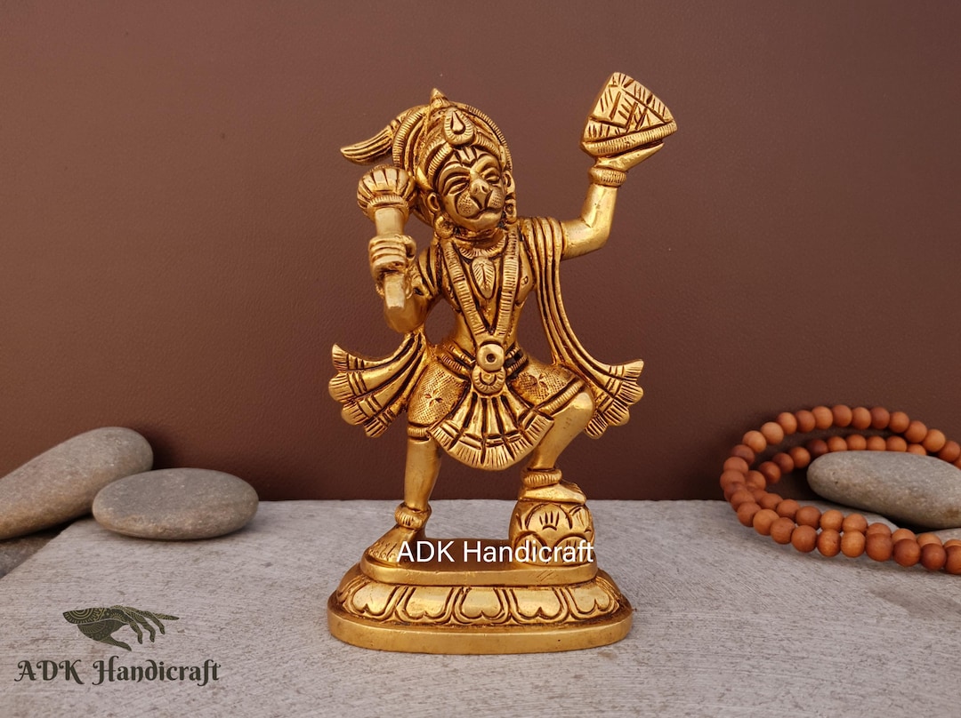 Brass Hanuman Statue Carrying Sanjivani Parvat, Brass Lord Hanuman Idol ...