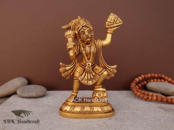 Brass Hanuman Statue Carrying Sanjivani Parvat, Brass Lord Hanuman