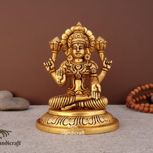 Brass Laxmi Statue, 5&quot; Inch Brass Lakshmi Statue Hindu Goddess of Money, wealth, Abundance, prosperity, Ganesha Laxmi Figurine Statues Gifts