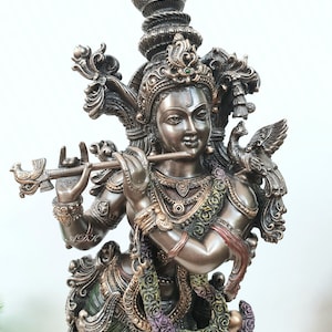 Krishna Statue, Load Krishna Statue, 15&quot; Hindu God, Gopal ji Statue, Love God, Krishna with Murli, Spiritual Gift, Standing Krishna, Gift