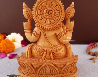 ガネーシャ像、5インチの木製の精巧な手彫りのガネーシャ像