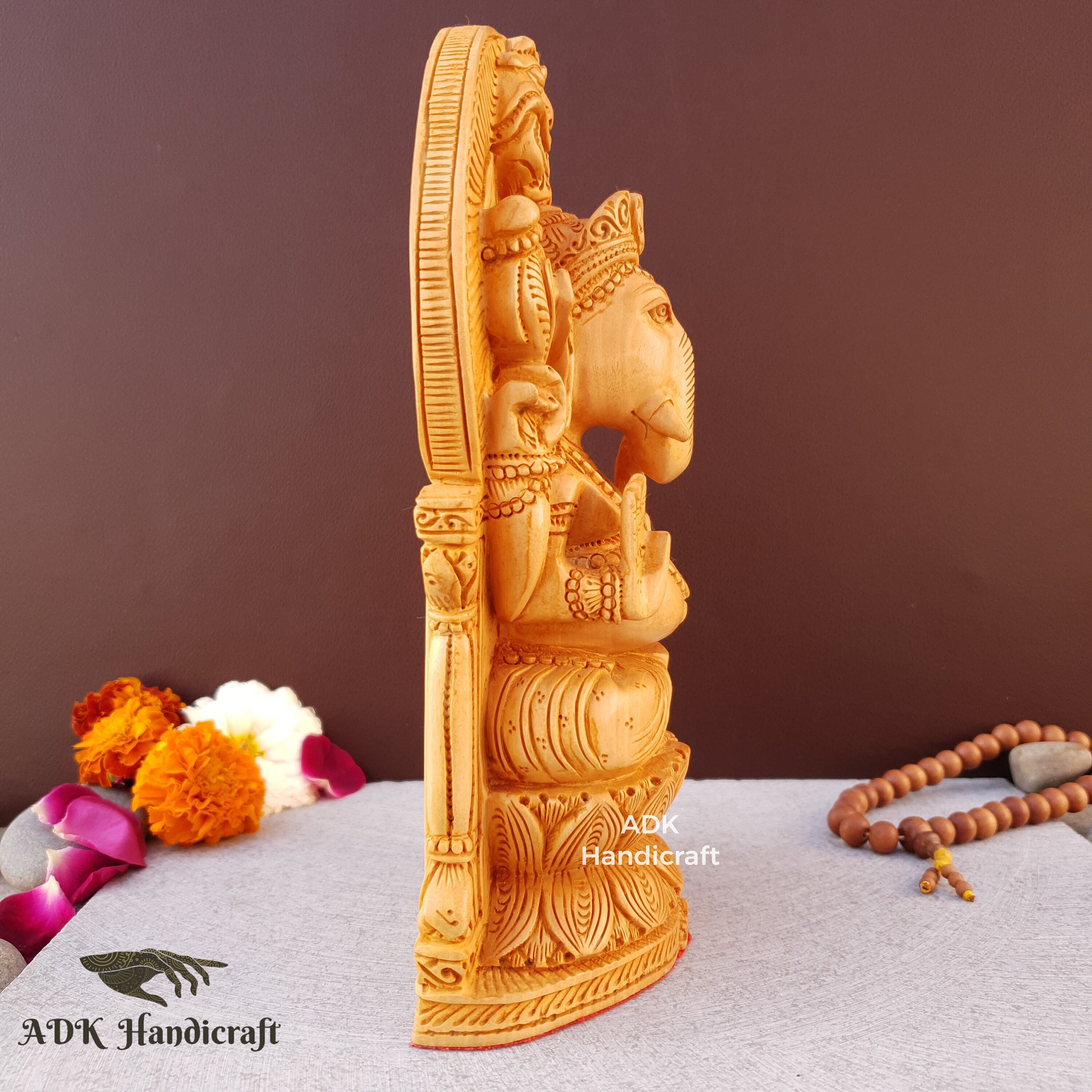 ガネーシャ神像 - 8インチの木製手彫りガネーシャ像、ガナパティ