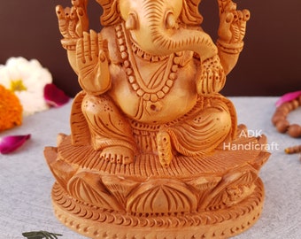 ガネーシャ像、5インチの木製の精巧な手彫りのガネーシャ像