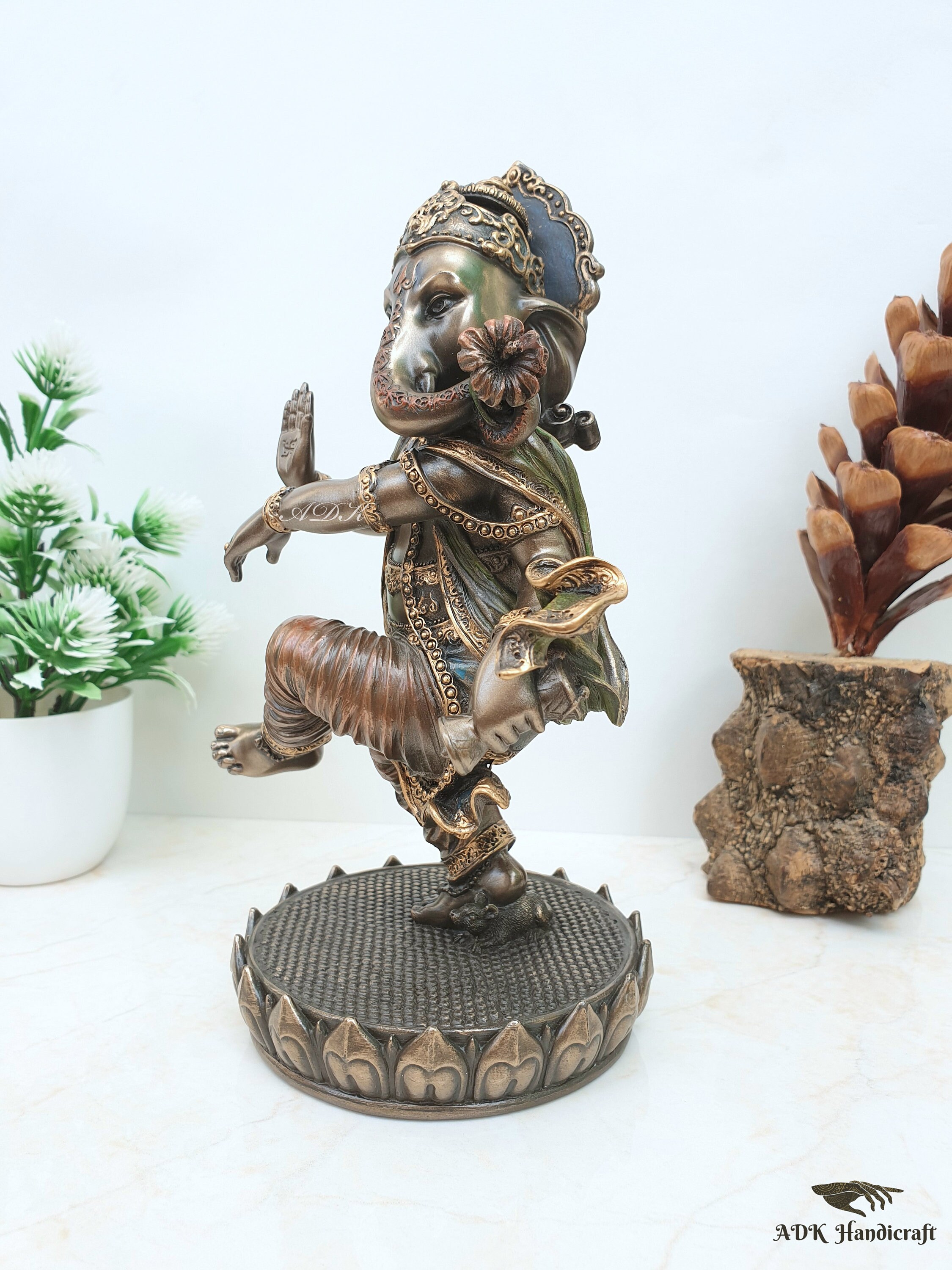 踊るガネーシャ像、20.5 CM 接着ブロンズ踊るガネーシャ像、象の