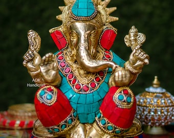 Brass Ganesha Statue, 6.5" Inch Lord Ganesh Statue, Ganpati Murti, Vinayaka Idol, Ganesha idol, Ganesh , Elephant God,Hindu God Of Good Luck